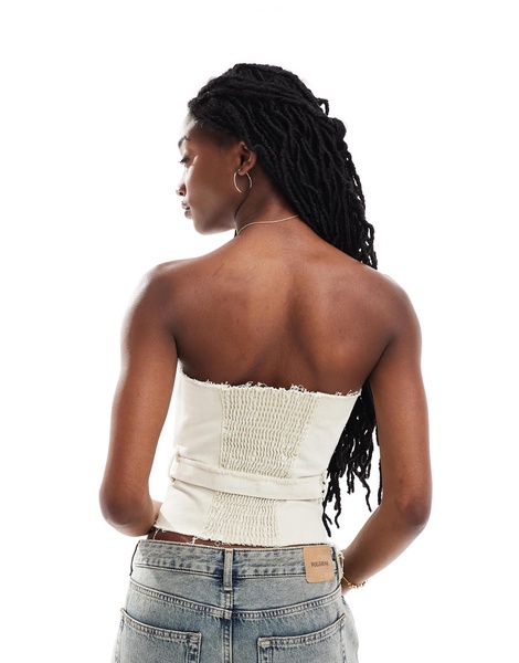 Only belted corset denim top in ecru