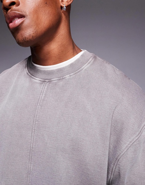 ASOS DESIGN oversized sweatshirt with cut and sew detail in washed brown - part of a set