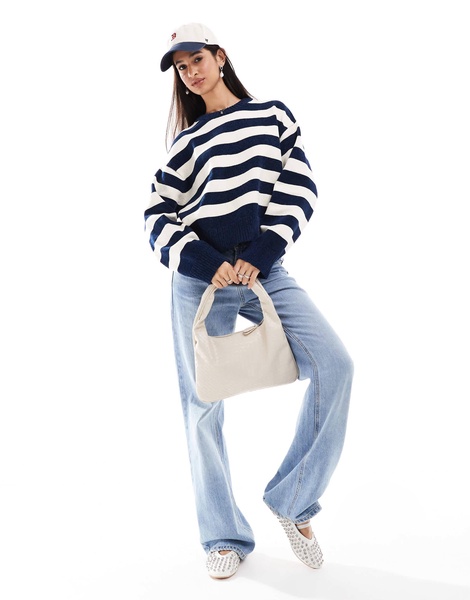 Bershka chunky crew neck sweater in navy & white stripe