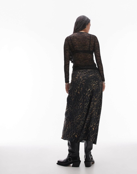 AllSaints Bryony satin maxi skirt in leopard print