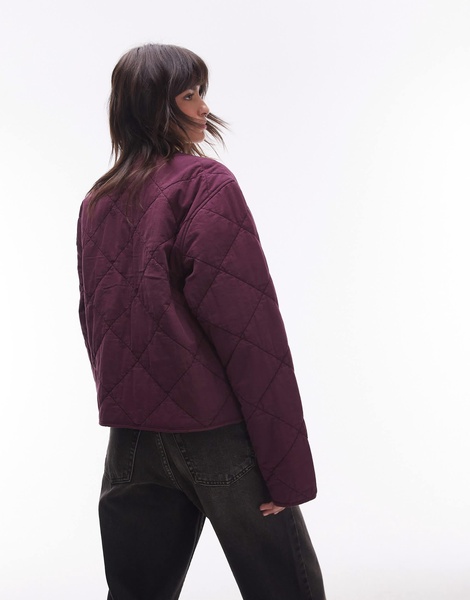 Topshop washed quilted liner jacket in burgundy