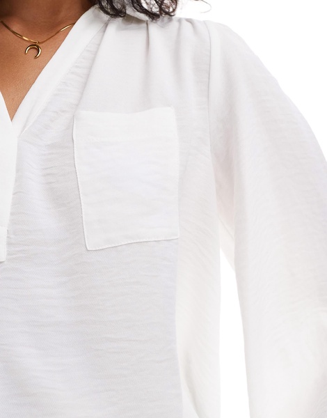 ASOS DESIGN v neck pocket detail soft blouse in ivory