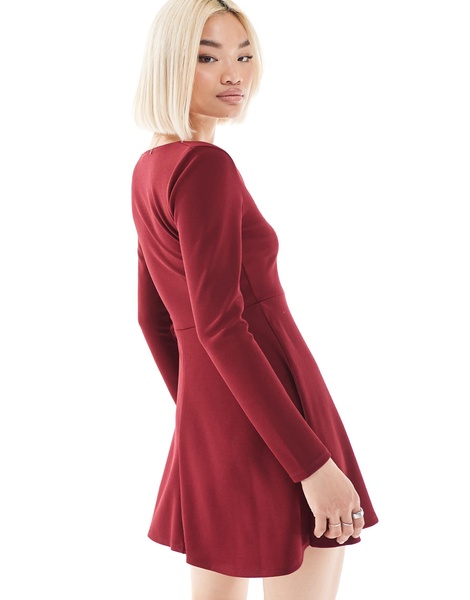 Miss Selfridge scuba square neck mini dress in burgundy