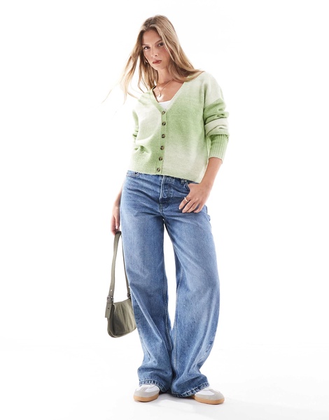 Brave Soul space dye cardigan in white & green
