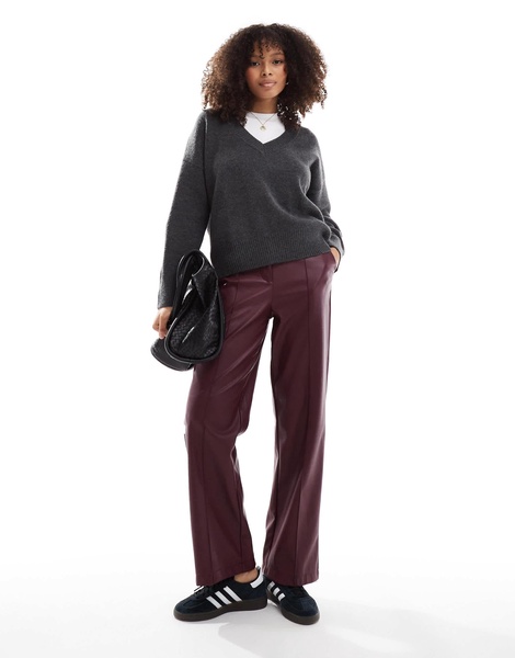 Bershka fluffy v-neck sweater in gray heather