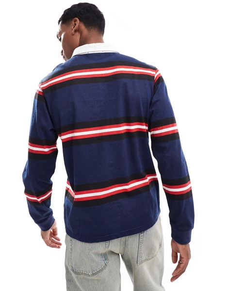 Another Influence striped long sleeve polo shirt in navy