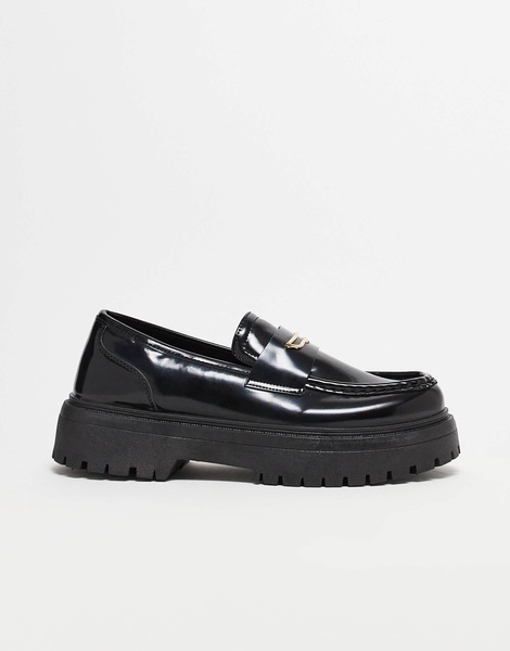 ASOS DESIGN chunky loafers in black with snaffle