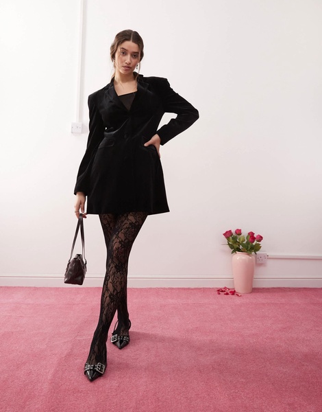 Miss Selfridge velvet going out fitted blazer dress in black