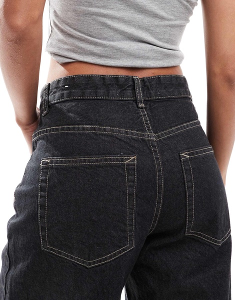 Bershka ultra wide leg contrast stitch jeans in black