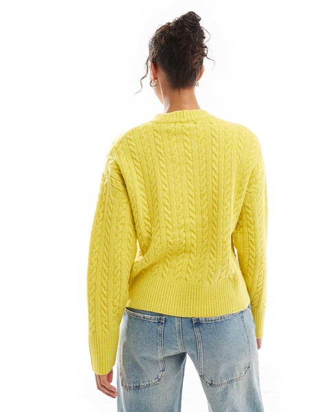 Bershka cable knit sweater in chartreuse