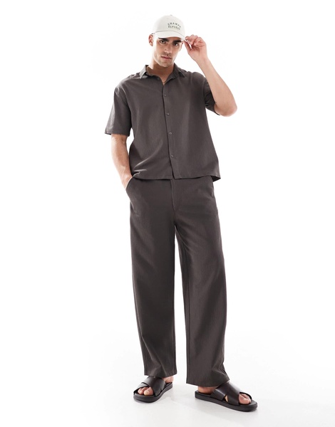 Bershka plisse shirt in charcoal - part of a set