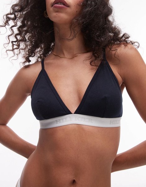 Tommy Hilfiger triangle bralette with white logo taping in navy