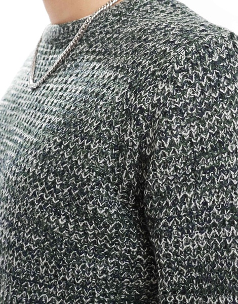 Brave Soul chunky knit crew neck sweater in green heather