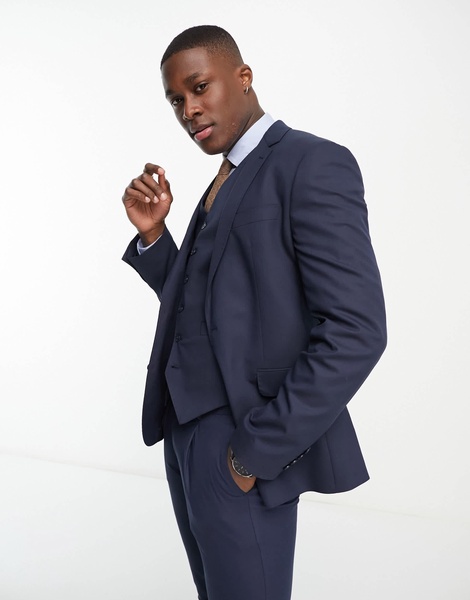 ASOS DESIGN premium skinny suit jacket in navy with two-way stretch