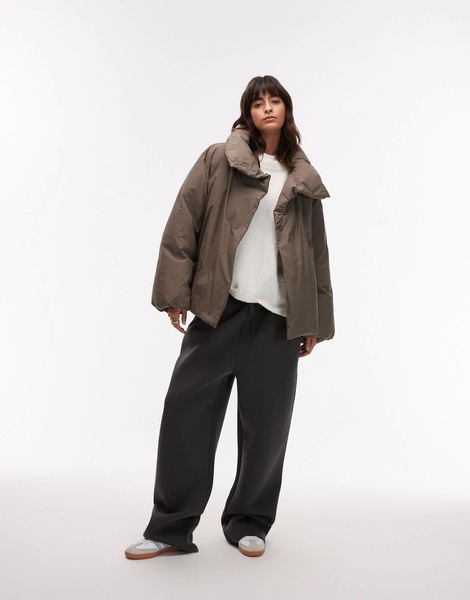 ARKET down puffer coat with clean padding in dark beige