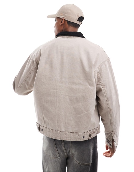 Jack & Jones twill carpenter jacket with cord collar in beige