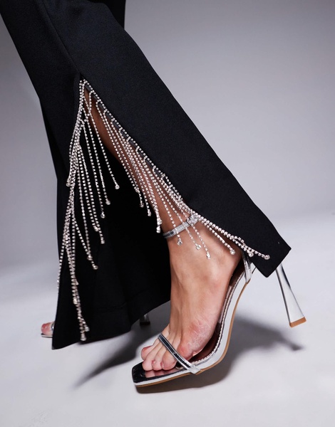 ASOS LUXE Curve flared pants with diamante fringing in black - part of a set