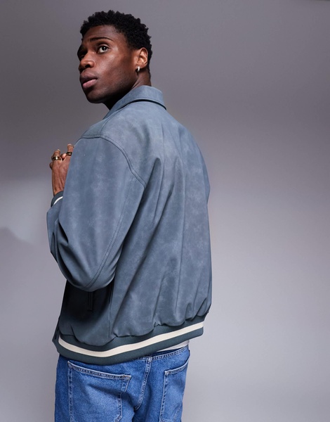 ASOS DESIGN oversized faux suede varsity jacket in gray