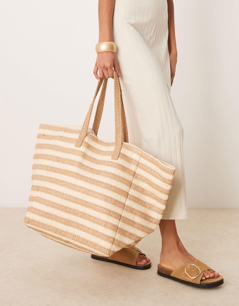 ASOS DESIGN straw oversized tote bag in natural stripe