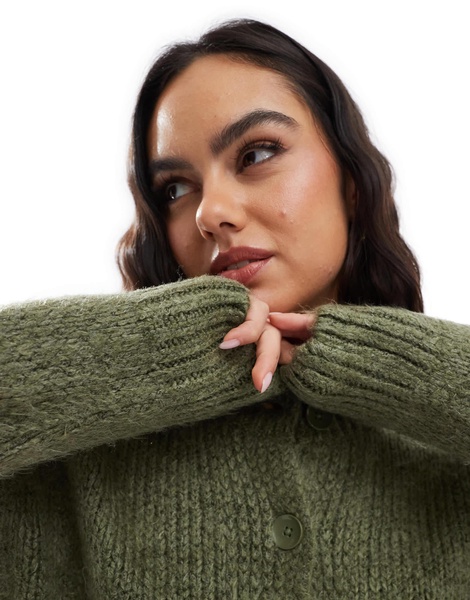 ASOS DESIGN crew neck loose knit cardigan in green