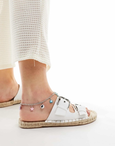 ASOS DESIGN Wide Fit Jada double buckle espadrille sandals in white
