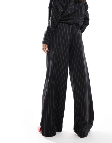 ASOS DESIGN tailored wide leg pinstripe pants in black