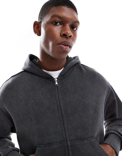 Bershka washed zip up hoodie in gray - part of a set