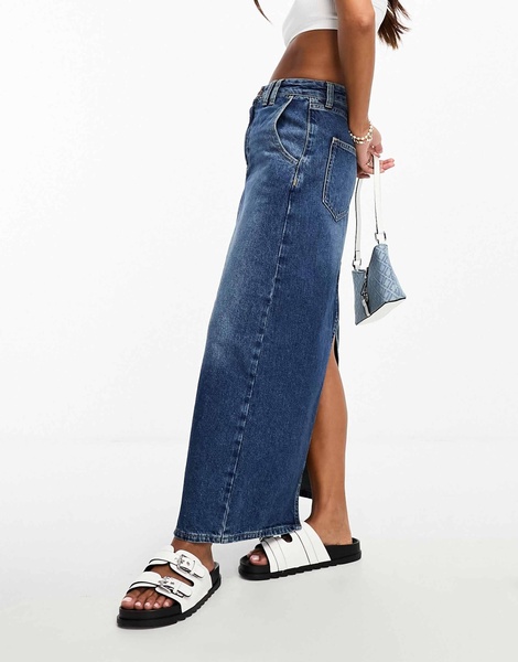 River Island Petite maxi skirt with seam detail in blue