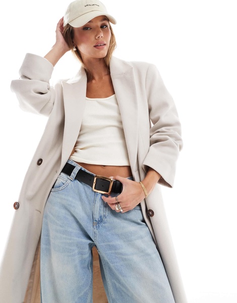 ASOS DESIGN strong shoulder dad coat in cream