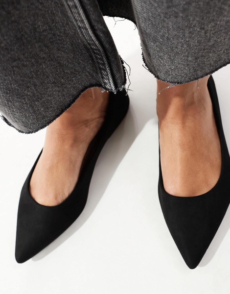ASOS DESIGN Lucky pointed ballet flats in black suedette
