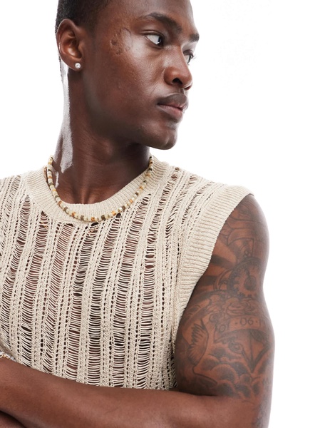 Bershka loose knit tank top in beige