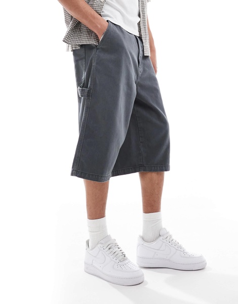 Bershka baggy denim worker shorts in charcoal gray