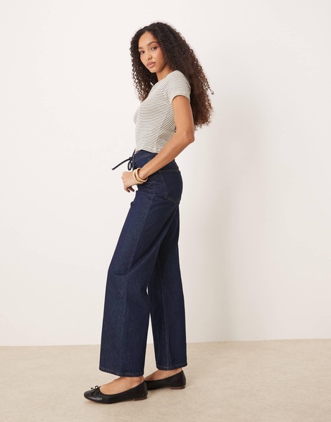 ASOS DESIGN straight leg jeans with lace-up front in indigo rinse