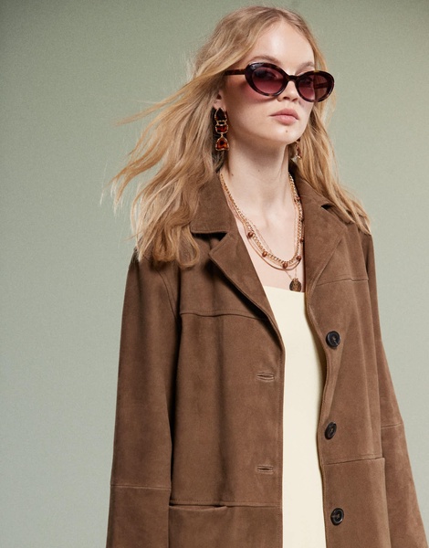 ASOS DESIGN mid length real suede jacket in mocha