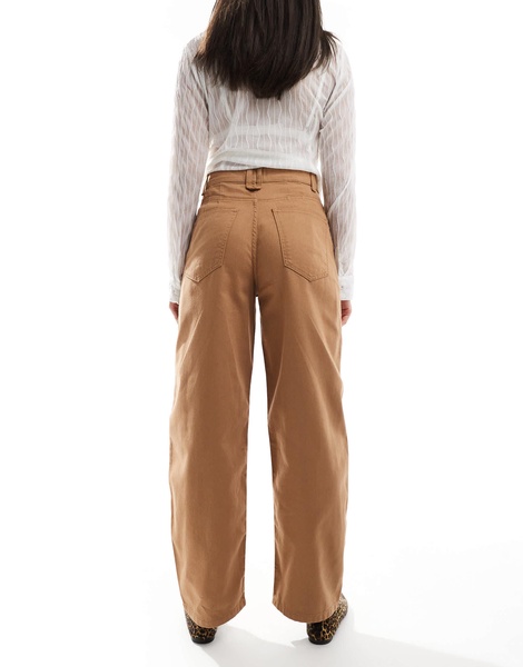 ASOS DESIGN barrel leg jeans in tan with gold details