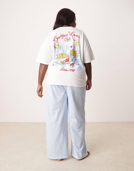 ASOS DESIGN Curve oversize tee & wide leg pants in breakfast lovers print