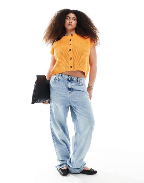 ASOS DESIGN Curve boxy knit stitch vest with button detail in orange