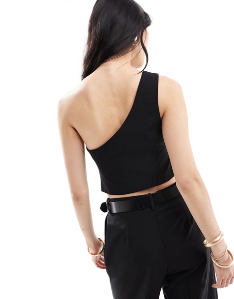 Bershka one shoulder tailored vest in black