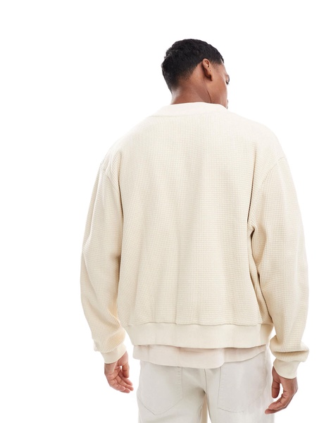 ASOS DESIGN oversized boxy waffle textured cardigan in brown
