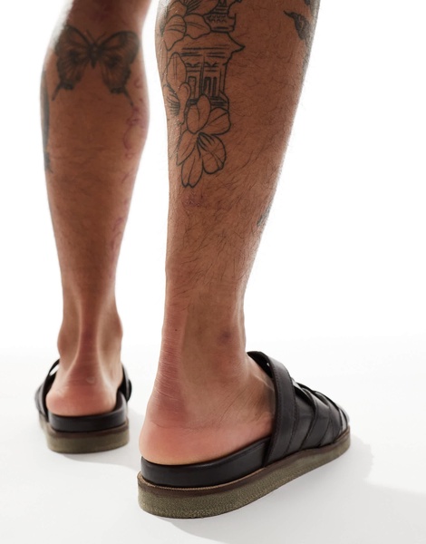 ASOS DESIGN crossover woven sandals in dark brown leather