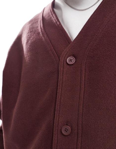 ASOS DESIGN oversized textured cardigan in burgundy - part of a set