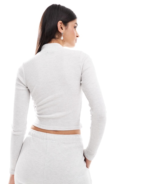 Bershka zip up waffle top in gray - part of a set