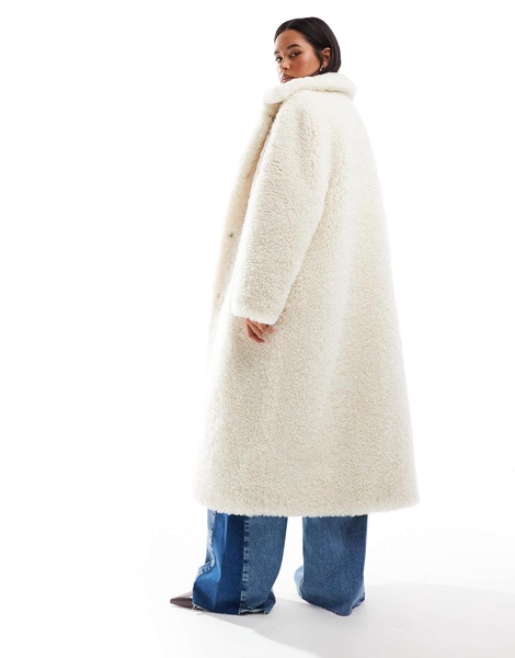 ASOS DESIGN longline curly borg coat in neutral