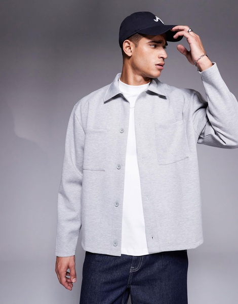 ASOS DESIGN oversized scuba shacket in heather gray