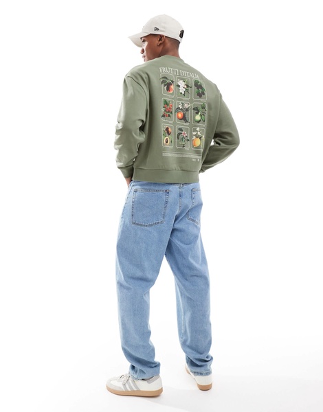 ASOS DESIGN boxy oversized sweatshirt with box fruit back print in green