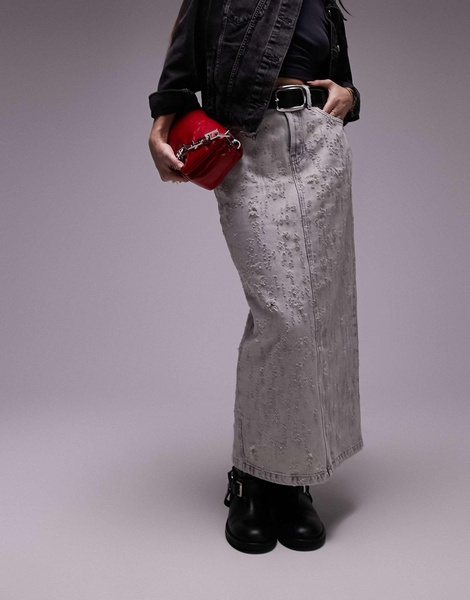 Topshop midi skirt with extreme rips in gray