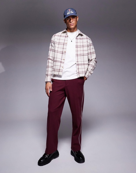 ASOS DESIGN boxy brushed flannel regular shirt in cream and red heavyweight check