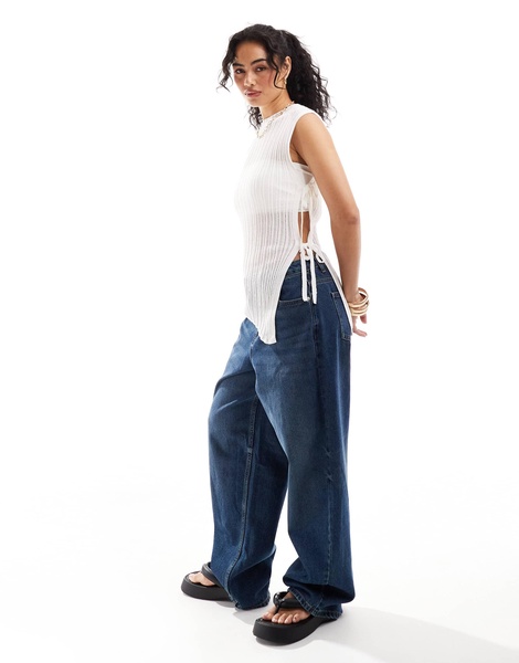 Only sheer asymmetric tie detail tank top in white