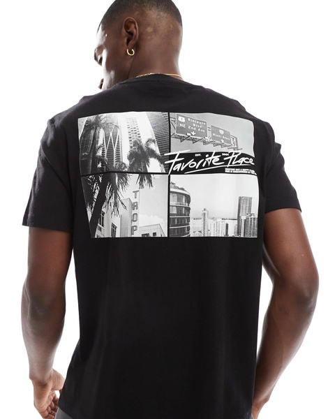 Bershka palm back printed T-shirt in black
