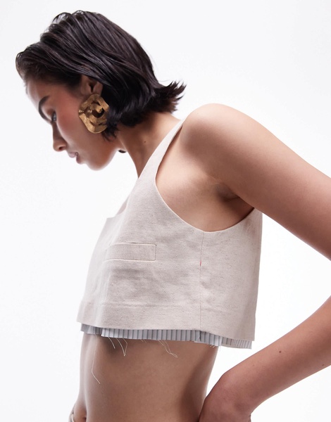 Topshop linen tailored bralette with exposed lining in ecru - part of a set